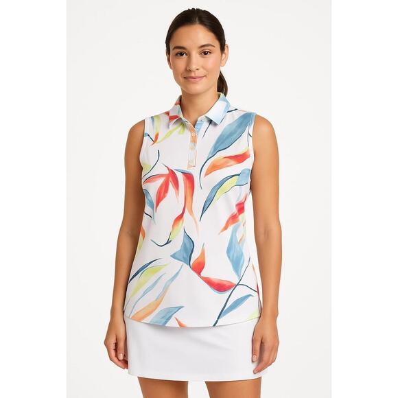 Walter Hagen- XS Sleeveless Polo Floral Print Collared Button Placket Preppy - Picture 2 of 4